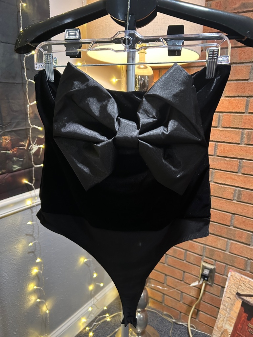 Express Black Strapless Bodysuit with Statement Bow